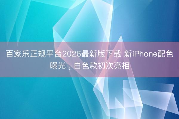 百家乐正规平台2026最新版下载 新iPhone配色曝光 , 白色款初次亮相